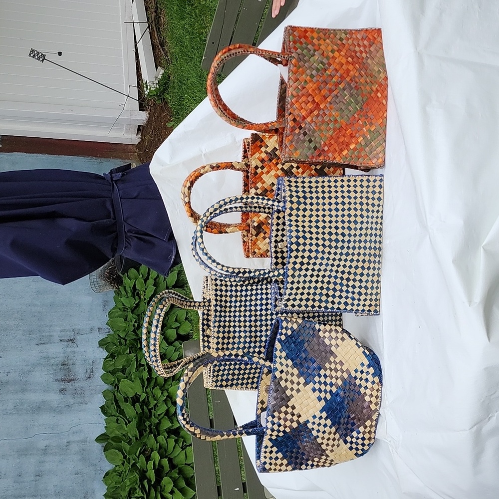 Palm leaf woven tote bags with lining.